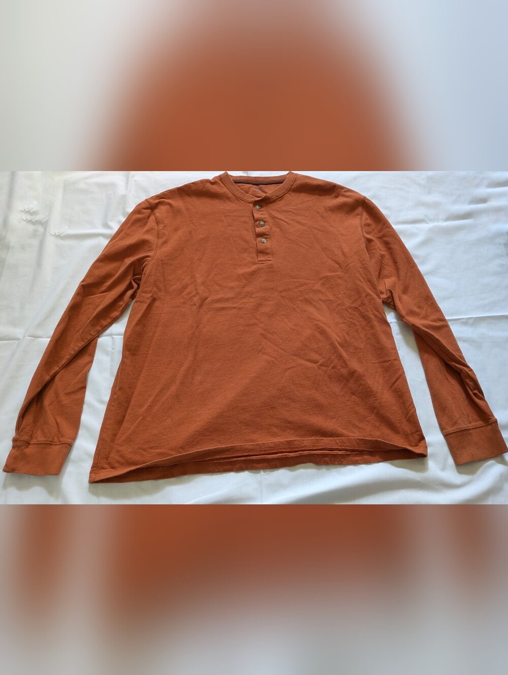 Burnt Orange Cotton Henley Long Sleeve Tee